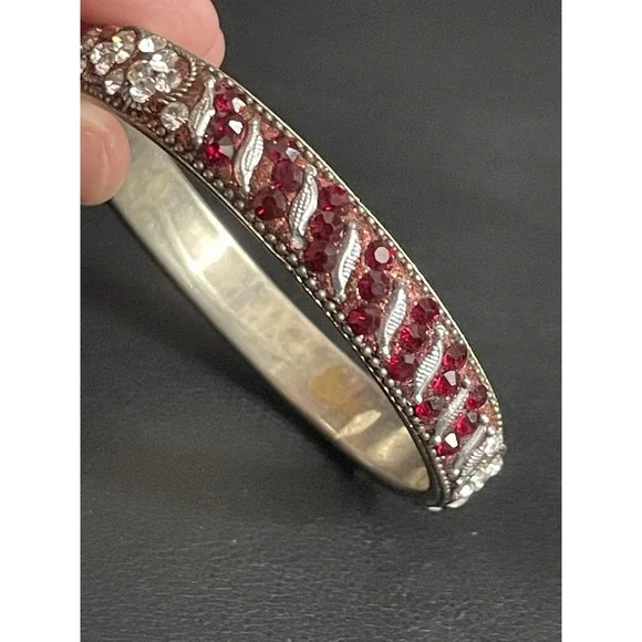 Vintage Rhinestone Bangle Bracelet Red White Sparkly Retro - Picture 6 of 14